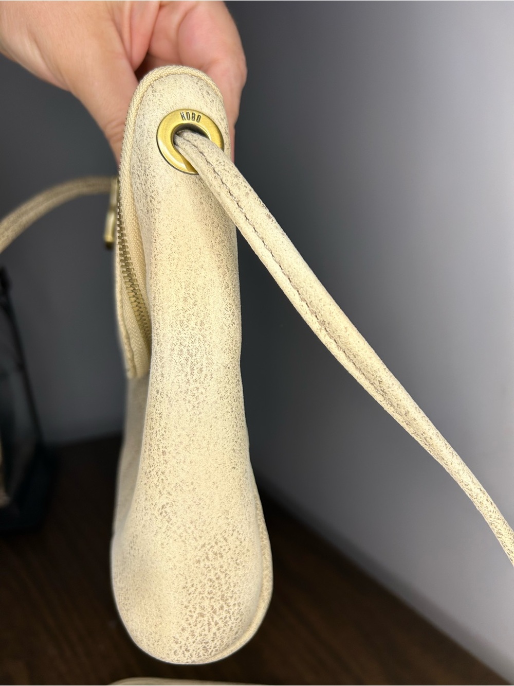 HOBO Fern Distressed Gold Leather Zip Flap Crossbody Bag - Picture 5 of 10